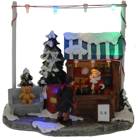 Kerstdorp cadeau kraampje/winkeltje - 16 cm - met LED verlichting