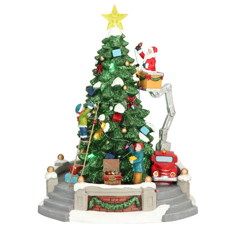 Kerstdorp kerstboom - met verlichting - 27 cm - kerstdorp beeldjes