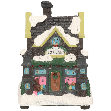 Christmas village 2 trees 15 cm and toystore figurine12 cm with LED lighting