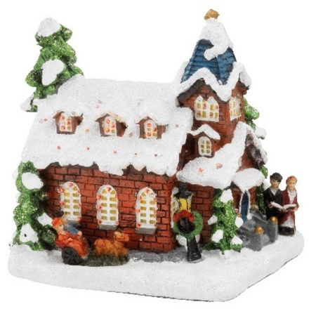 Set van 2x stuks Kerstdorp kersthuisjes huis en kerkje met verlichting 12,5 cm