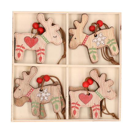 Set of 8x wooden reindeer chritstmas decorations 5 x 6 cm
