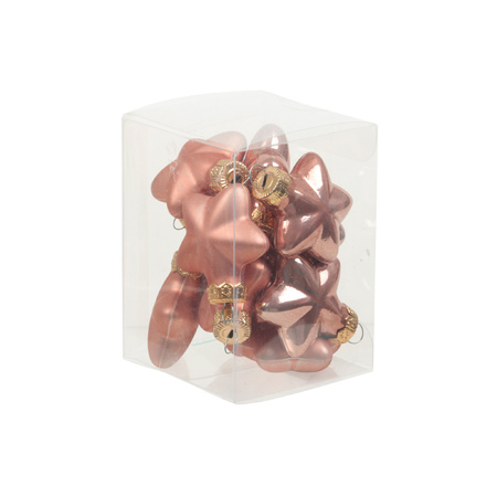 Kersthangers sterren - 12x st - koraal roze - 4 cm - glas - kerstornamenten