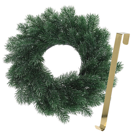 Christmas wreath 35 cm - blue/green - with gold hanger