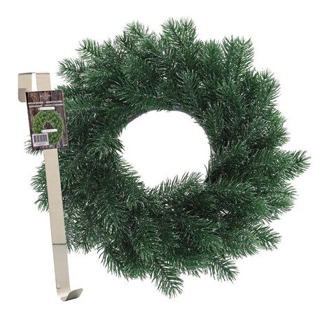 Christmas wreath 35 cm - blue/green - with brass silver hanger