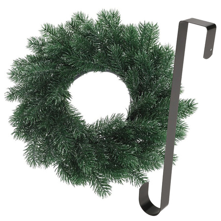Kerstkrans 35 cm - blauwgroen - met zwarte hanger/ophanghaak - kerstversiering