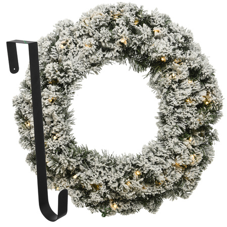 Christmas wreath 50 cm - green with led - snowy - with black hanger