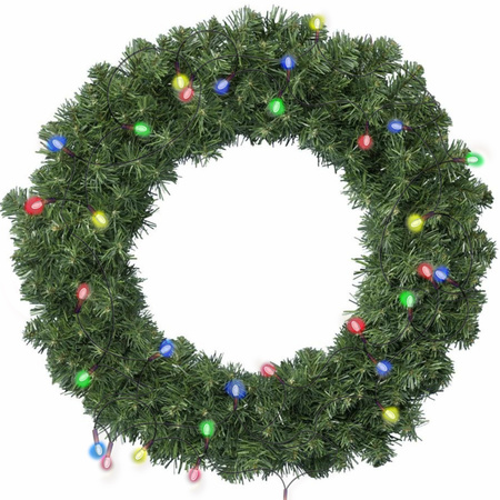 Christmas wreath green 35 cm incl. lights coloured 4m