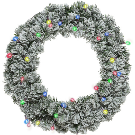 Christmas wreath green with snow 35 cm incl. lights coloured 4m