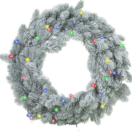 Christmas wreath green with snow 36 cm incl. lights coloured 4m