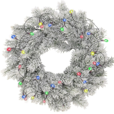 Christmas wreath with snow 35 cm incl. lights coloured 4m