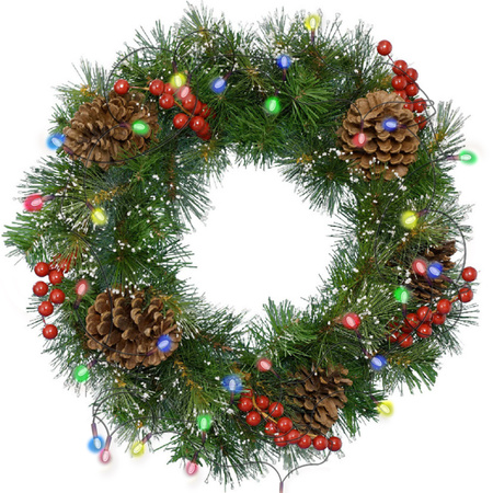 Christmas wreath with  decoration and snow 40 cm incl. lights coloured 4m