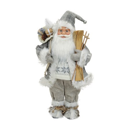 Kerstman decoratie pop/kerstpop beeld staand grijs/zilver 46 cm