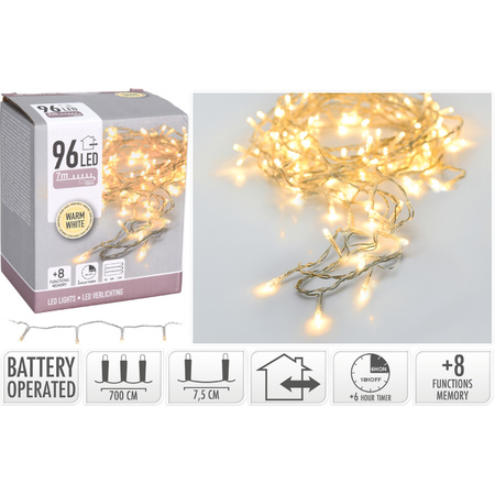 Kerstverlichting 96 warm witte lampjes op batterij 700 cm met timer