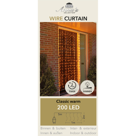 Kerstverlichting deurgordijn/gordijnverlichting met 200 lampjes classic warm wit 100 x 200 cm