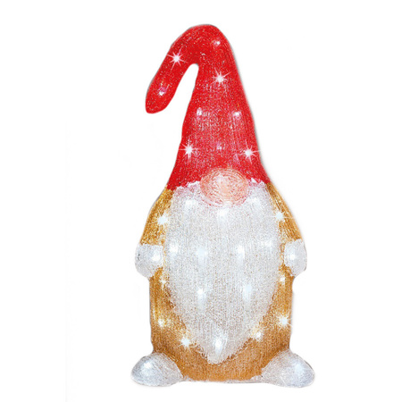 Kerstverlichting Led figuren voor buiten gnome/dwerg 19 x 22 x 44 cm met 60 lampjes helder wit