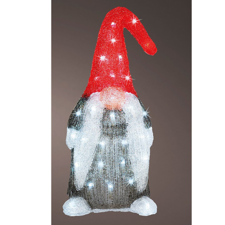 2x stuks kerstverlichting led figuren voor buiten gnome/dwerg 44 cm met 60 lampjes helder wit
