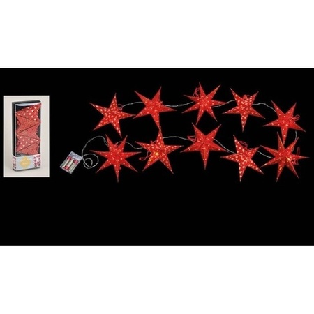 Kerstverlichting op batterijen lichtsnoer met rode papieren sterren 250 cm