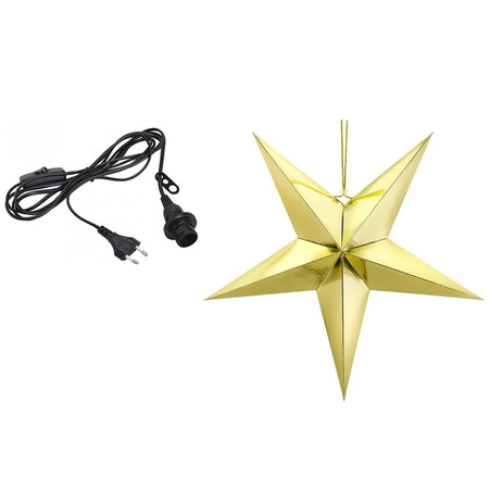 Christmas decoration gold paper star 45 cm with lighting cable