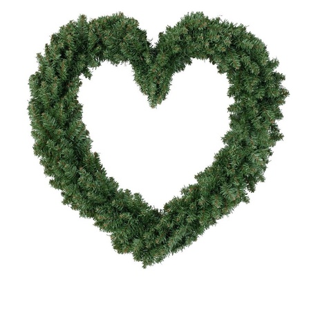 Christmas wreath heart shape green 50 cm plastic incl. door hanger
