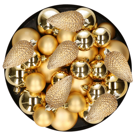 Kerstversiering kunststof kerstballen goud 6-8-10 cm pakket van 50x stuks