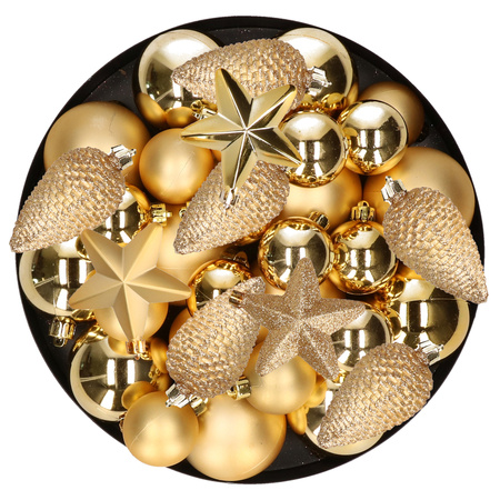 Kerstversiering kunststof kerstballen goud 6-8-10 cm pakket van 68x stuks