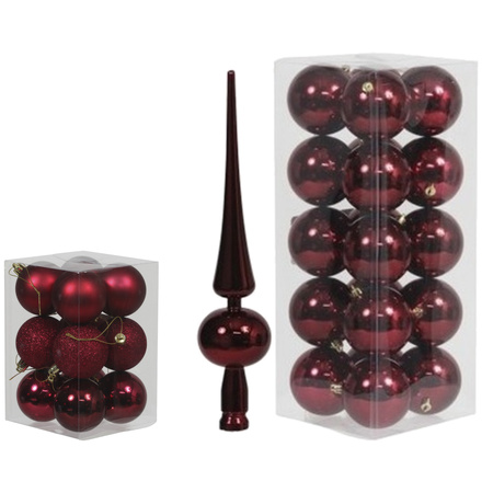 Christmas baubles set darkred 6 - 8 cm - package 56x pieces