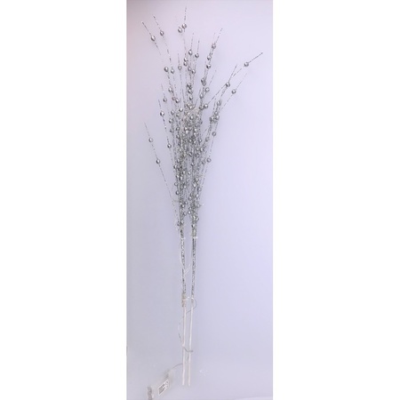 Christmas deco silver glitter artificial branch 76 cm with LED