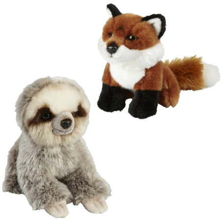 Soft toy animals set fox and sloth 18 cm