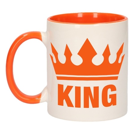 Koningsdag King mok/ beker oranje wit 300 ml