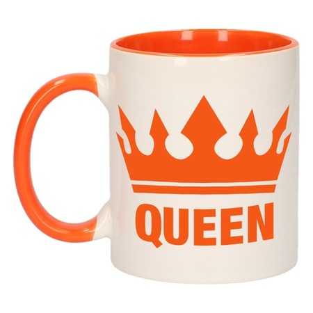 Cadeauset van oranje King en Queen mokken/bekers 300 ML