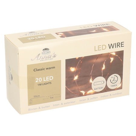 Chain copper lights LED with timer warm white 20 lights 1 meter