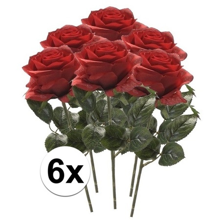 Kunstbloem roos Simone rood 45 cm 6 stuks
