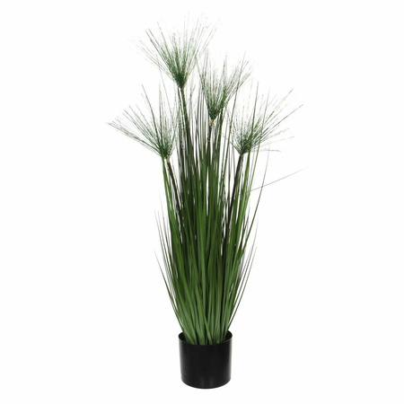 Kunstgras/gras kunstplant met papyrus pluimen - groen H102 x D15 cm - op stevige plug