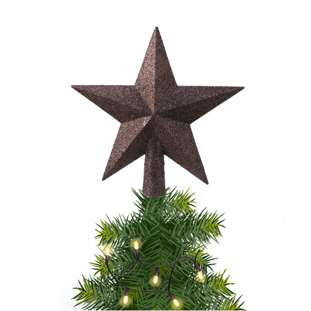 Kunststof piek kerst ster bruin met glitters H19 cm