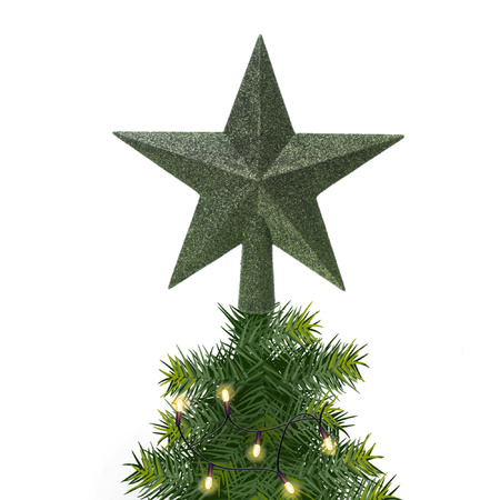Kunststof piek kerst ster donkergroen met glitters H19 cm