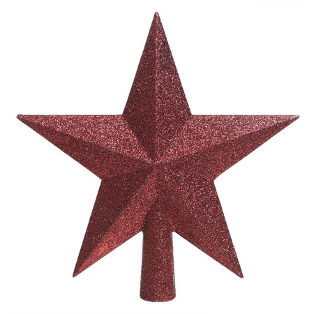 Kunststof piek kerst ster donkerrood met glitters H19 cm