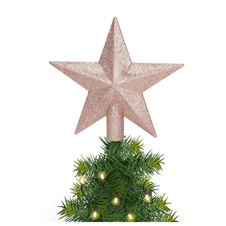 Kunststof piek kerst ster lichtroze met glitters H19 cm