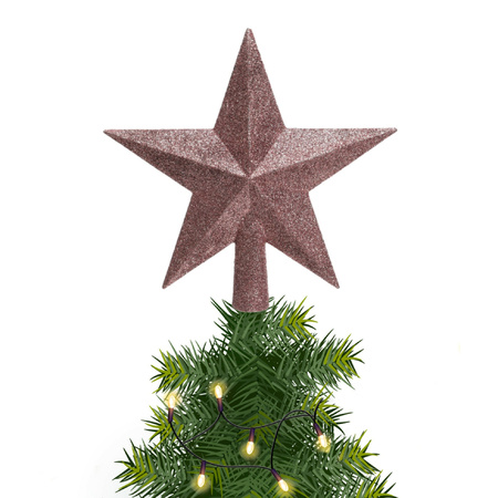 Kunststof piek kerst ster oudroze met glitters H19 cm