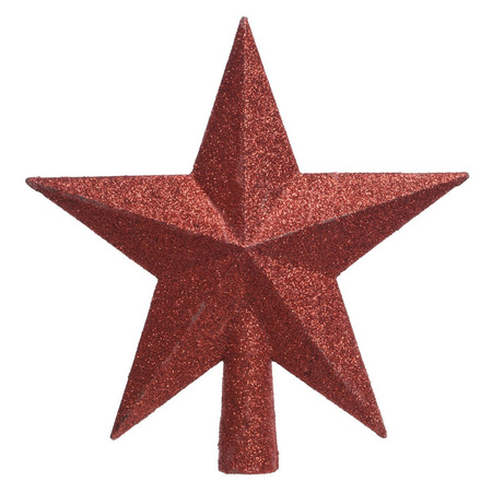 Kunststof piek kerst ster rood met glitters H19 cm