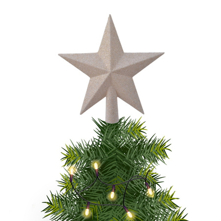 Kunststof piek kerst ster wol wit met glitters H19 cm