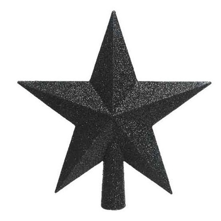 Kunststof piek kerst ster zwart met glitters H19 cm