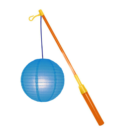 Lampionstokje 39 cm - met lampion - blauw - D25 cm
