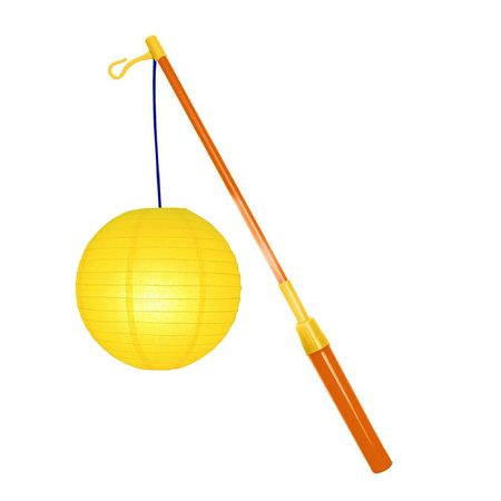 Lampionstokje 39 cm - met lampion - geel - D25 cm