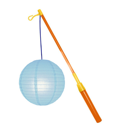 Lampionstokje 39 cm - met lampion - licht blauw - D25 cm