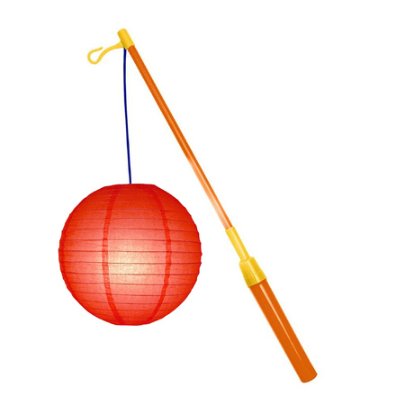 Lampionstokje 39 cm - met lampion - rood - D25 cm