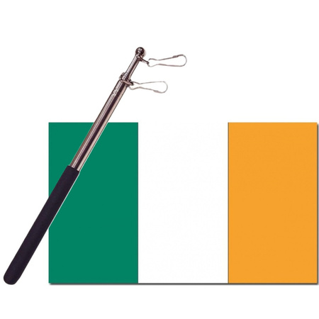 Landen vlag Ierland - 90 x 150 cm - met compacte draagbare telescoop vlaggenstok - supporters