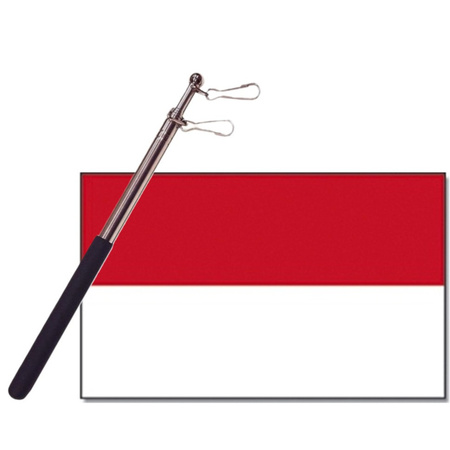 Country flag Indonesia - 90 x 150 cm - with compact telescoop stick - waveflags for supporters