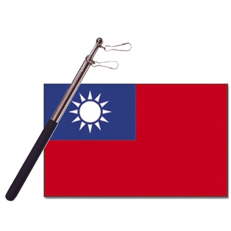 Landen vlag Taiwan - 90 x 150 cm - met compacte draagbare telescoop vlaggenstok - supporters