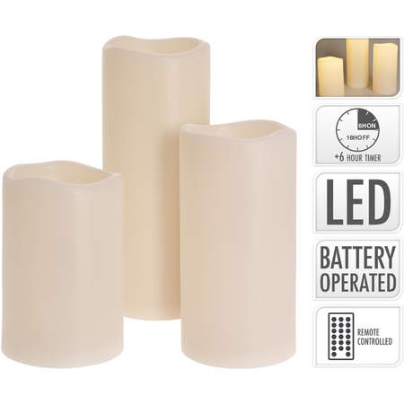LED kaarsen/stompkaarsen - 3x st -ivoor wit - met afstandsbediening en timer