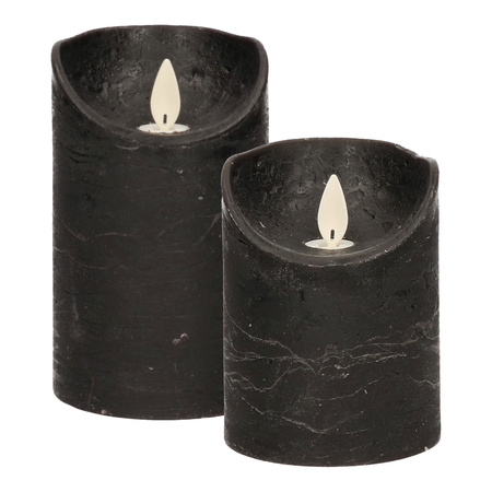 LED kaarsen/stompkaarsen - set 2x - zwart - H10 en H12,5 cm - bewegende vlam